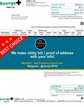 Massachusetts Energy Plus electricity utility bill Sample Fake utility bill